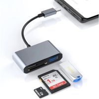 Lecteur Carte SD USB C, 3 en 1 Type C à SD TF Card Reader Adapter avec USB 3.0(5Gbps) Hub 2TB Adaptateur Micro SD vers Type C A400