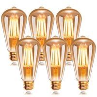 Ampoule à filament LED E27 ST64 6W 2200K Blanc Chaud,Ampoules Rétro Edison Vintage Antique Lampe,Equivalent à Ampoule Incandescente 