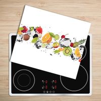 Tulup Glass Planche à découper avec couvercle protecteur pour cuisine résistant chaleur 60x52 cm - „Fruits Et Eau Mix”