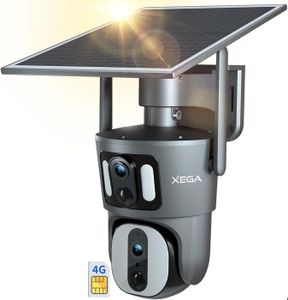 CAMÉRA IP 4G LTE Caméra de Sécurité Xega - Un Objectif fixé avec l'angle 100° et Un Objectif PTZ 360°- Panneau solaire 8 W Batteries 15600