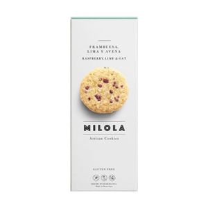 BISCUIT AUX FRUITS MILOLA - Biscuits sans gluten citron vert, framboises et flocons d'avoine 140 g (Citron Vert - Framboise - Avoine)