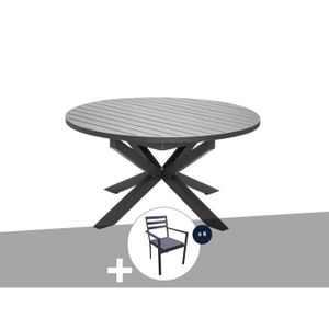 Ensemble table et chaise de jardin Table de jardin ronde en aluminium gris avec allonge papillon Palma avec 6 chaises Minorca - Jardiline