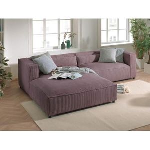 CANAPE CONVERTIBLE Canapé d'angle gauche 4 places en velours côtelé rose - Lisa Design