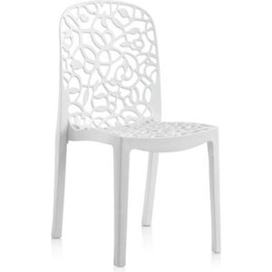 FAUTEUIL JARDIN  Lot de 6 chaises de jardin empilables en résine coloris blanc - Longueur 47 x Profondeur 50 x Hauteur 87 cm