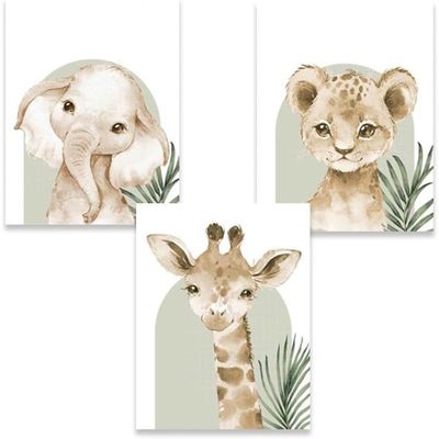 6 Affiches Chambre Bébé Garçon Animaux Forêt - Posters Savane Lion Éléphant Girafe Zèbre 21x30 Cm