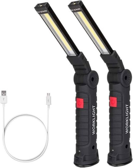 2 Lampes LED Aimantées Rechargeables LASPI - Lampe De Travail, Inspection, Camping