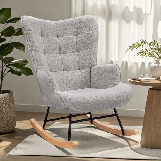 Fauteuil à Bascule En Velours Teddy – Confort Maxi, Dossier Ergonomique – Pour Salon Ou Chambre | Chaise Berçante Douce Et Silencieuse - 6