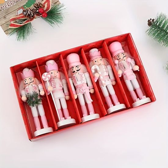Figurines Casse-Noisette De Noël 25 Cm - Décorations Pastel (rose/vert) En Bois Pour Table Ou étagère