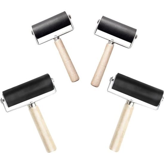 4 Rouleaux Brayer En Caoutchouc - Petit Rouleau Pour Artisanat, Peinture, Encre - Poignée Antidérapante