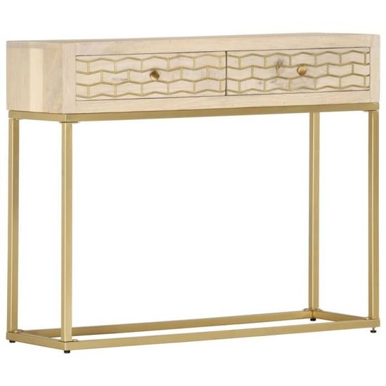 Magnifique Table console Armoire latérale Buffet bahut pour Salon Doré 90 x 30 x 75 cm Bois de manguier massif|3357
