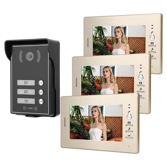 Garosa système de contrôle de porte vidéo 3 moniteurs 7 pouces système d'interphone vidéo interphone caméra de porte d'accès