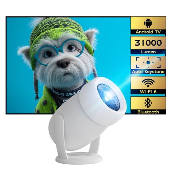 Vidéoprojecteur [Mise Au Point électrique/Correction Trapézoïdale Automatique] WiFi Bluetooth Mini Projecteur Portable Full HD 1080p Pris En Charge, Projecteur LED Résistant à La Poussière, Rotatif à