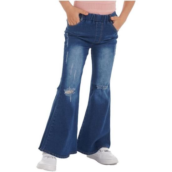 JanJean Jeans Évasé Fille Y2K – Pantalon Pattes D’Éléphant Denim, Taille Élastique, Motif Papillon Streetwear Tendance Enfant