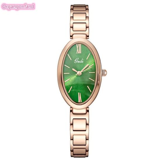 Montre Ovale Femme Dorée Élégante Quartz Analogique Acier Inoxydable - Bracelet Ajustable Cadeau