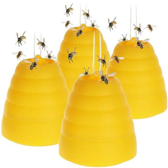 Piège à Insectes Suspendu COM-FOUR - 4 Pièces - Transparent - Sans Poison - Pour Guêpes Et Mouches - Extérieur