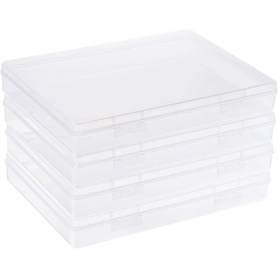 BENECREAT 4 Packs 20x11x2.3cm Rectangle Grand Conteneur En Plastique Transparent Avec Double Boucle Pour Cartes, Épingles De Sécurité, Perles Et Autres Fournitures De Bureau Artisanat
