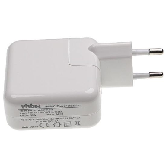 vhbw Chargeur secteur USB C compatible avec Huawei P20, P30, P40, P30 Pro,  P30 Lite - Adaptateur prise murale - USB (max. 15 / 9 / 5