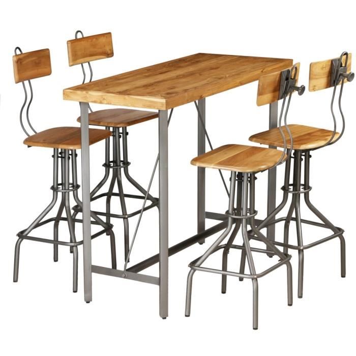 Ensemble de bar 5 pcs Teck recyclé massif