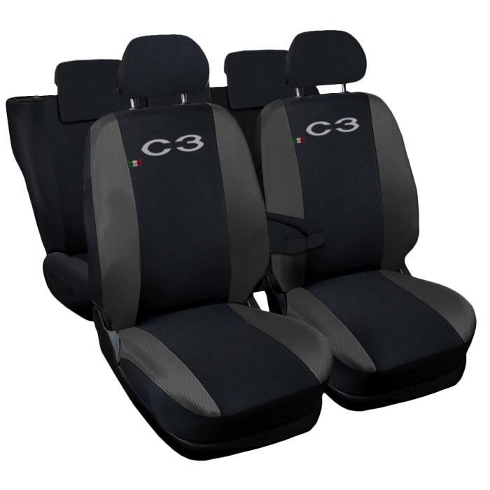Housses de siège deux-colorés pour Citroen C3 - noir gris foncè