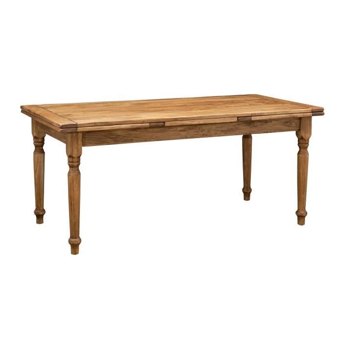 Table rallonge champêtre en bois massif de tilleul massif, finition noyer - L3905-NT