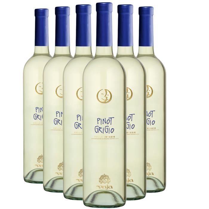 Delle Venezie Pinot Grigio Blanc - Lot de 6x75cl - Vaja - Vin D.O.C Blanc - Origine Italie - Cépage Pinot Gris