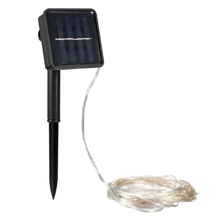 JIE 10M 100 LED Guirlande Lumineuse Solaire Fil Argent Fête Noël Déco Bleu