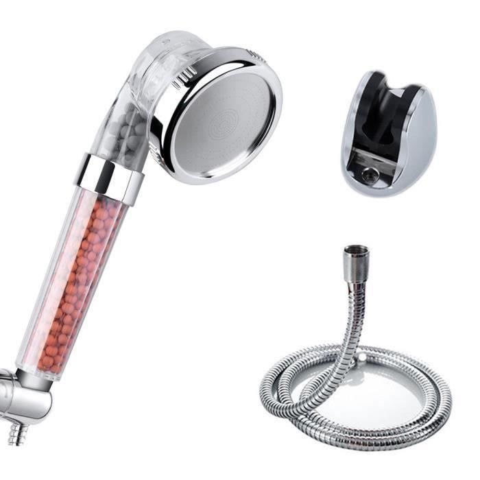 3 Mode de bain Filtre ionique pluie Pomme de douche Set avec 1,5 mètres de long tuyau de douche et de fixation du support (G @fml