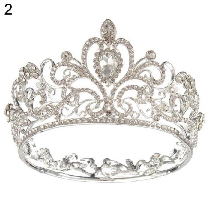Dame élégante strass brillant couronne ronde diadème de mariage pageant casque de mariée argent S011C3