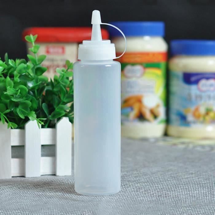 2 pcs Blanc 240 ml Cuisine Ketchup Distributeur Transparent Plastique Squeeze Moutarde Bouteille Huilier LIKK1369