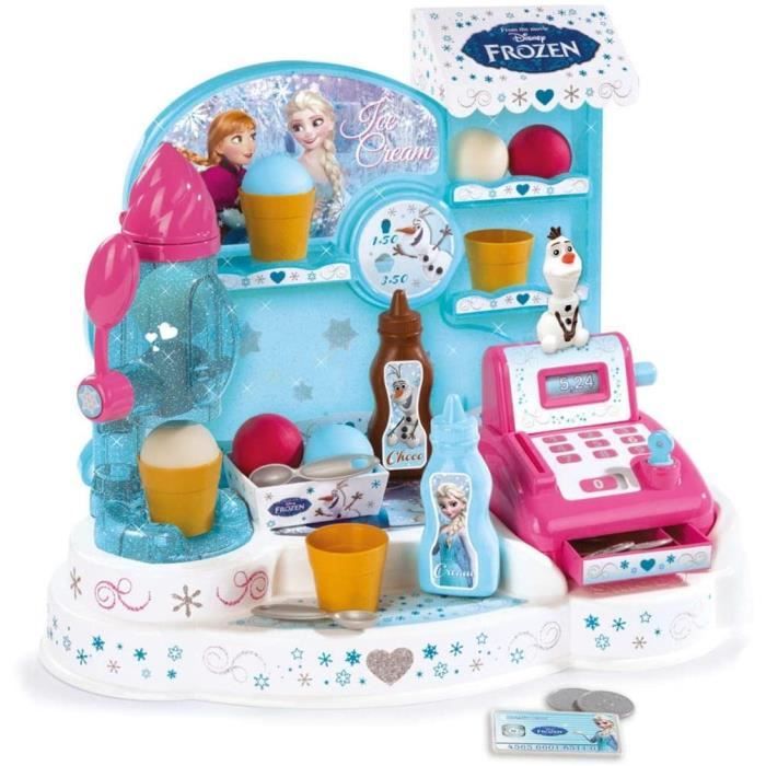 Smoby - La Reine des Neiges - Marchande de Glaces - Caisse Enregistreuse pour Enfant - 22 Accessoires + 1 Figurine Olaf - 35040 A28
