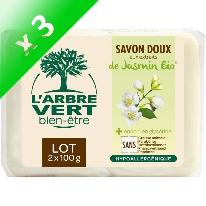 L'Arbre Vert Bien-être Savon Jasmin Bio - 2 x 100 g (Lot de 3)