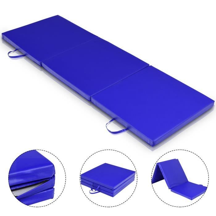 COSTWAY Tapis de Gymnastique Pliable 180 x 60 x 5 cm Matelas de Fitness Portable pour Fitness, Yoga, Sport, Exercice Bleu