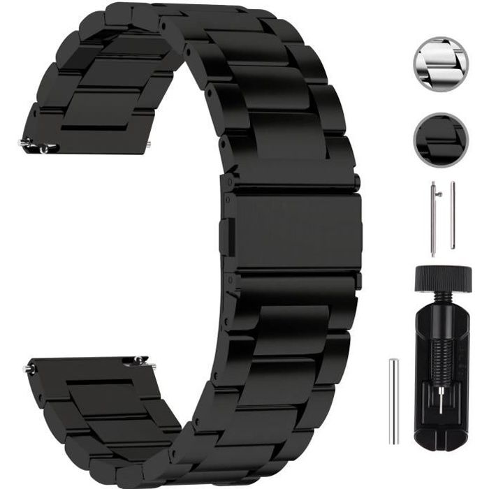 Fullmosa Bracelet pour Montre Connectée en Acier Inox, 20mm, Noir
