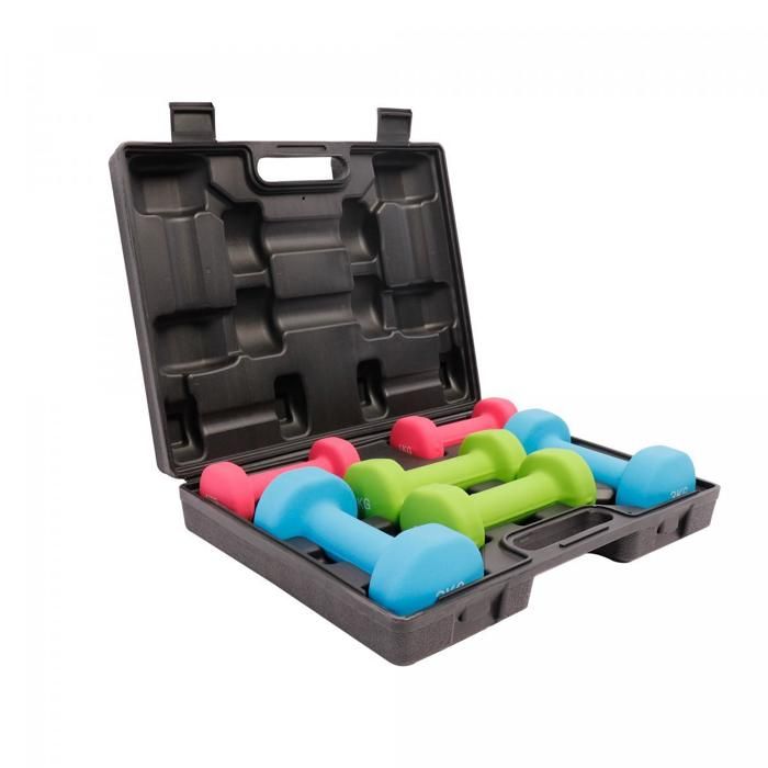 GORILLA SPORTS® Coffret d'haltères aérobic de 12 kg - haltères en fonte avec revêtement néoprène
