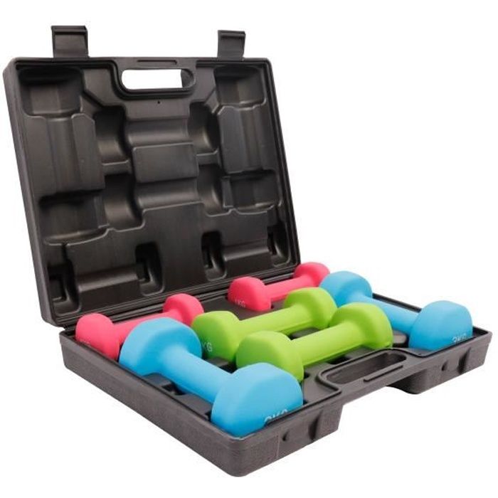 GORILLA SPORTS ® Coffret d'haltères aérobic de 12 kg - haltères en fonte avec revêtement néoprène