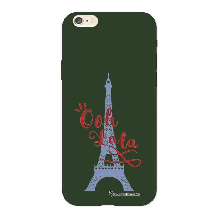 Coque iPhone 6/6S Silicone Liquide Douce vert kaki Tour Eiffel Oh La La Ecriture Tendance et Design La Coque Francaise.