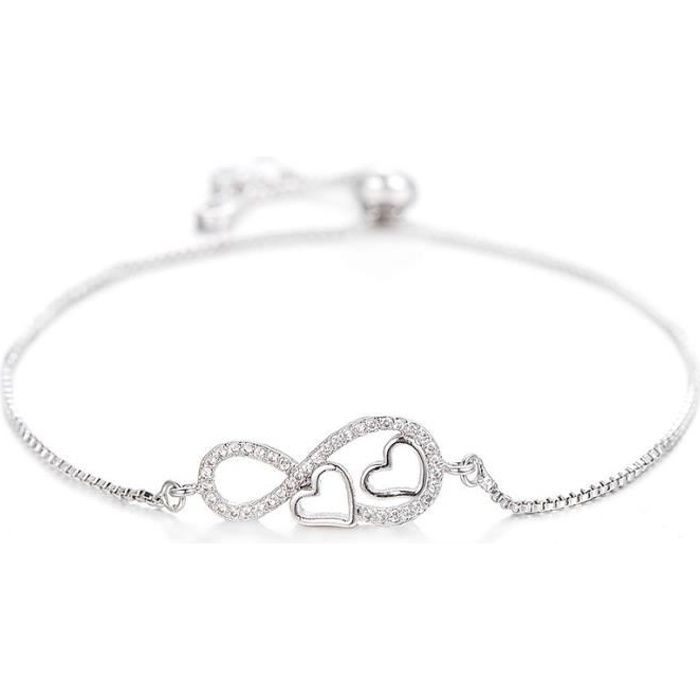 Bracelet Femme Infini et Coeur Premium V2 Argenté