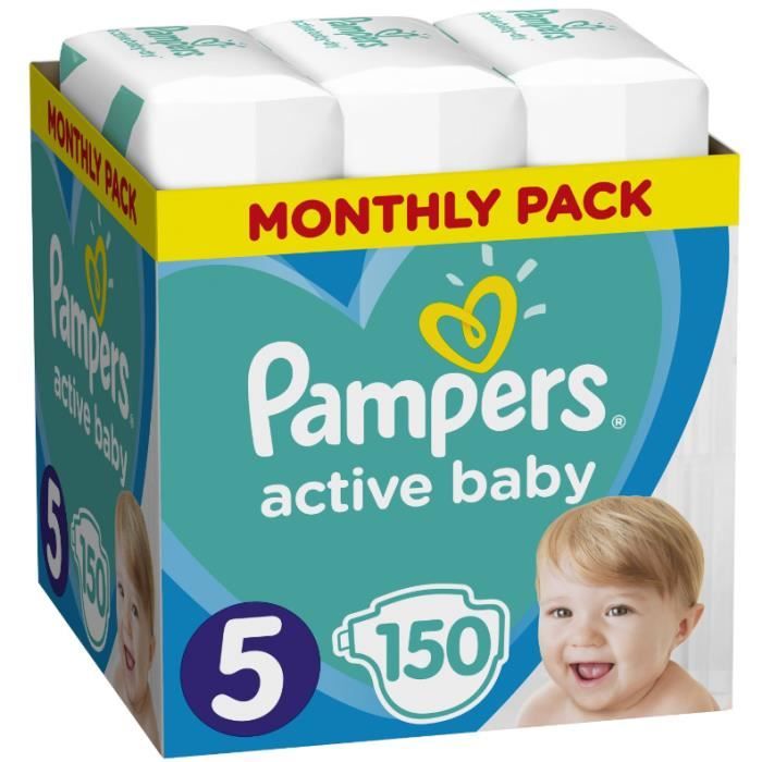 PAMPERS Baby-dry - Couches Taille 5 - 11 à 16 kg - x150 Couches - 1 Mois
