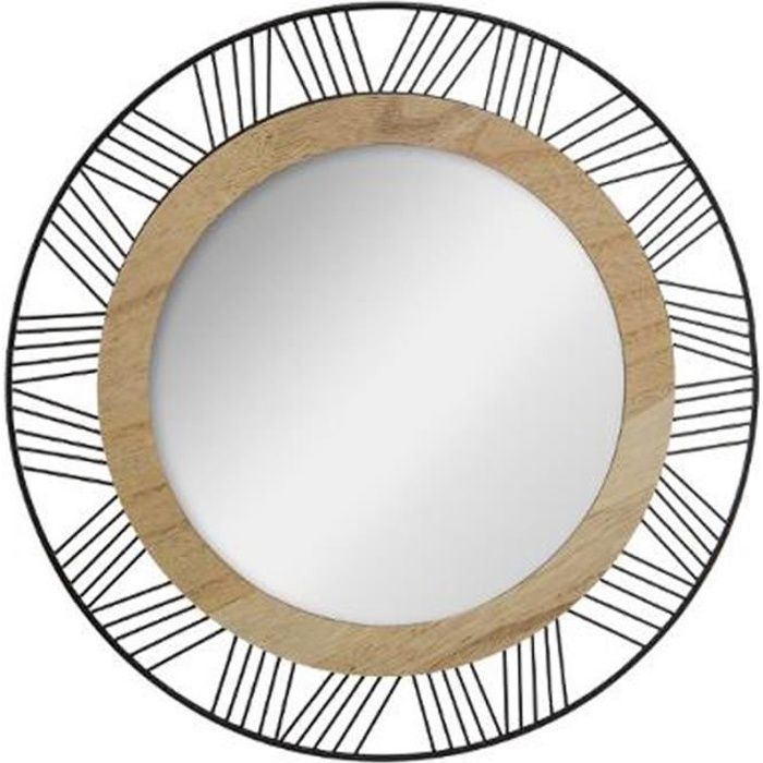 Miroir Rond en Métal & Bois -Joe- 45cm Noir