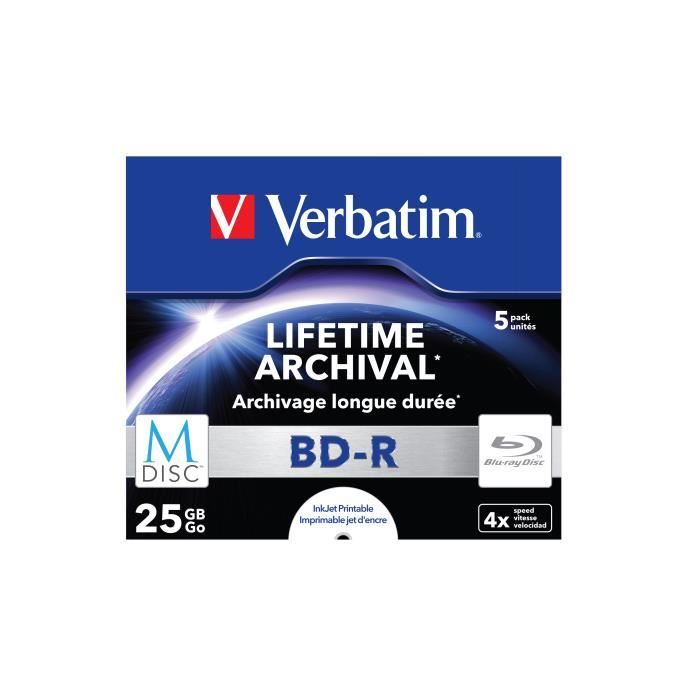 Verbatim M-Disc 4x, BD-R, 25 Go, 4x, Coffret à bijoux, 5 pièce(s)