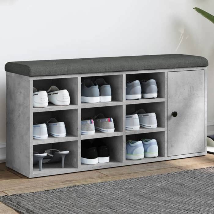 vidaXL Banc à Chaussures Banquette de Rangement avec Siège Meuble à Chaussures avec Coussin Moderne Gris Béton 102x32x50 835092