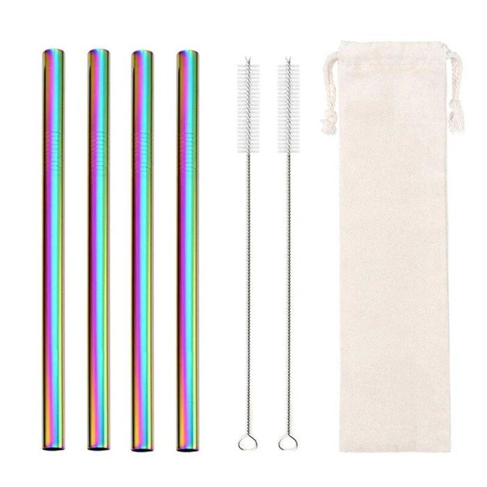 NiHome Lot de 8 pailles extra larges réutilisables en acier inoxydable irisé pour thé à bulles Boba, smoothies et milkshakes, 4 droites et 4 pliées, avec 2 brosses de nettoyage, passent au NiHome Lot de 8 pailles extra larges réutilisables en acier inoxydable irisé pour thé à bulles Boba, smoothies et milkshakes, 4 droites et 4 pliées, avec 2 brosses de nettoyage, passent au