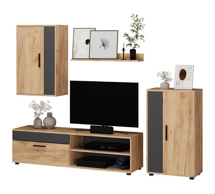 ensemble meubles tv chêne anthracite - rangements - placards - étagères - design moderne - salon chambre