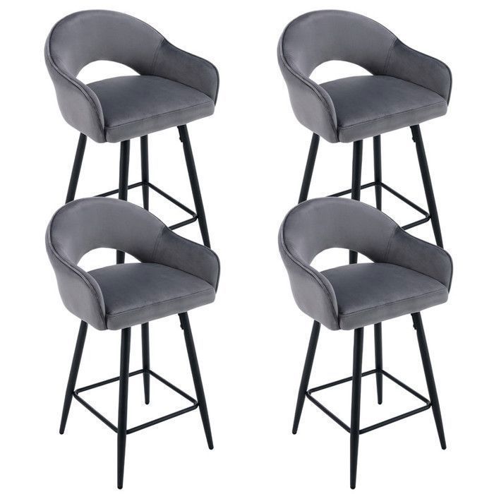 Wahson Tabouret de Bar Lot de 4 Chaise de Bar avec Pieds en Métal Chaise de Cuisine Haute pour îlot de Cuisine Velours Gris