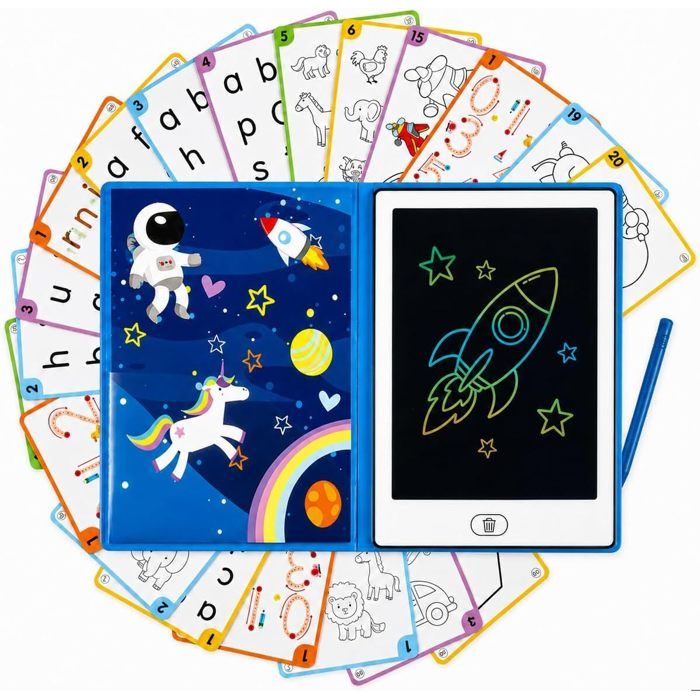 Tablette Dessin Enfant Espace Lcd Tablette Magique Enfant 20 Pochoirs Réversibles Ardoise Magique Format Livre Cadeau Enfants