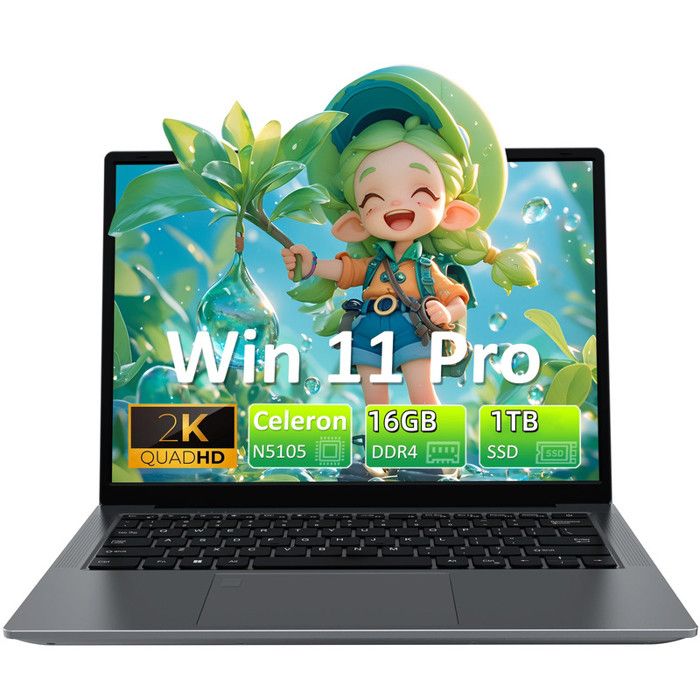 Auusda PC Portable 141- Stockage 16Go+1To – Intel Celeron N5105 – Ordinateur Portable Windows 11 – 2K- 24/5 GHz WiFI