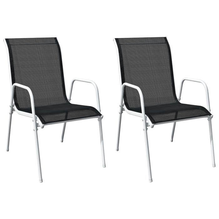 SALE 2025Chaises empilables de jardin - lot de 2 - Fauteuils de Jardin Acier et textilène Noir - 51x66x88 cm8 Kg 1388
