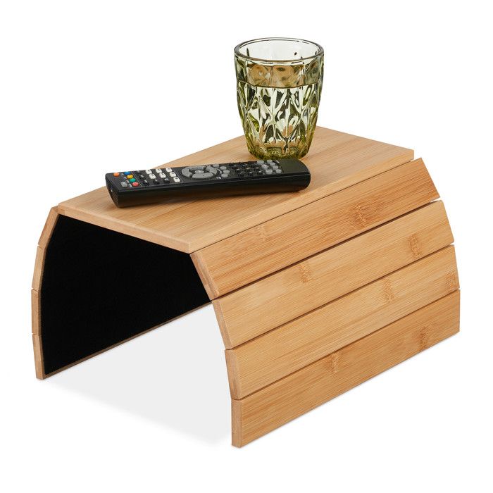 Relaxdays Support pour accoudoir bambou tablette pour canapé ou fauteuil LxP: 48x32 cm repose-boissons nature