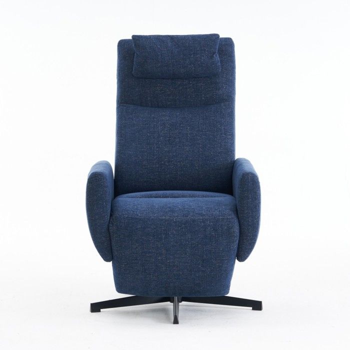 Fauteuil inclinable chenille bleu avec repose-pieds pivotant - Canapé lounge moderne pour salon allaitement TV