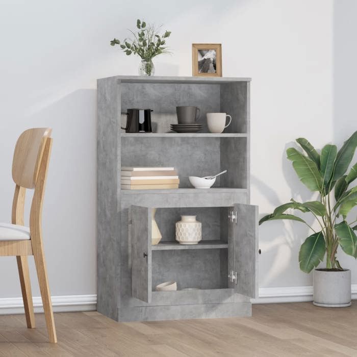 RemiseArmoire haute/Buffet haut - Décor salon/cuisine - gris béton 60 x 35 5 x 103 5 cm bois dingénierie *aspect pratique4114263